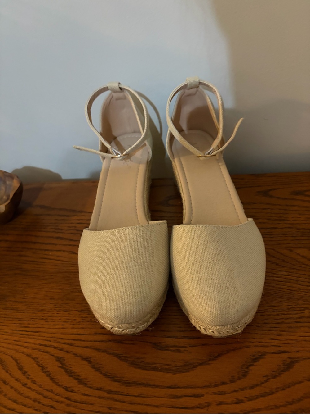 Women's Beige Espadrille Ankle-Strap Flats